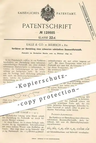 original Patent - Kalle & Co. , Biebrich a. Rh. , 1899 , schwarzer substantiver Baumwollfarbstoff | Baumwolle , Farbe
