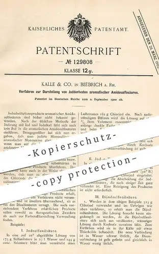 original Patent - Kalle & Co. , Biebrich a. Rh. , 1900 , Darstellung von Jodderivat aromatischer Amidosulfosäure | Säure