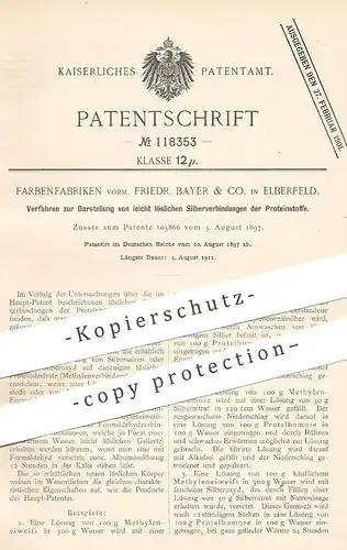 original Patent - Farbenfabriken vorm. Friedr. Bayer & Co. Elberfeld , 1897 , lösliche Silberverbindung von Proteïnstoff