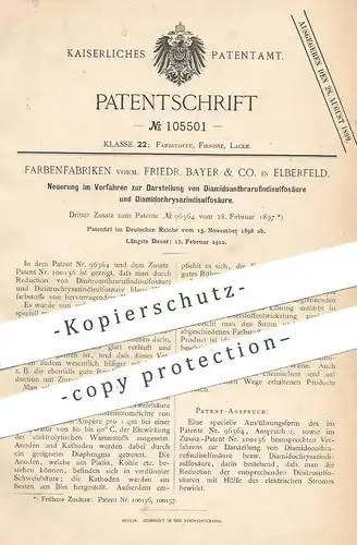 original Patent - Farbenfabriken vorm. Friedr. Bayer & Co. , Elberfeld , 1898 , Diamidoanthrarufindisulfosäure | Säure !