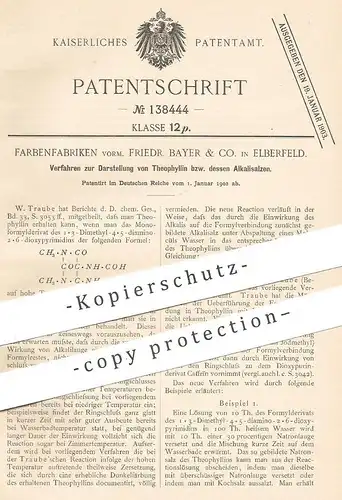 original Patent - Farbenfabriken vorm. Friedr. Bayer & Co. Elberfeld , 1902 , Darst. v. Theophyllin bzw. die Alkalisalze