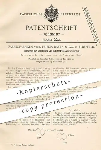 original Patent - Farbenfabriken vorm. Friedr. Bayer & Co. Elberfeld , 1900 , Darstellung von substantiver Azofarbstoffe
