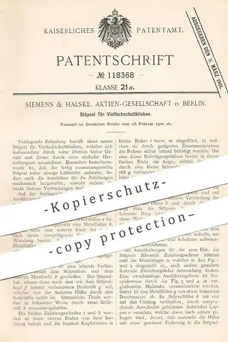 original Patent - Siemens & Halske AG , Berlin , 1905 , Stöpsel für Vielfachschaltklinken | Strom , Schalter , Löthen