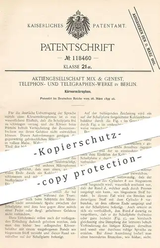 original Patent - AG Mix & Genest , Telephon- & Telegraphenwerke Berlin , 1899 , Körnermikrofon | Mikrofon | Telegraphy
