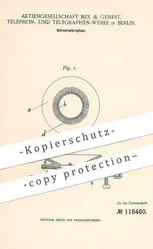 original Patent - AG Mix & Genest , Telephon- & Telegraphenwerke Berlin , 1899 , Körnermikrofon | Mikrofon | Telegraphy