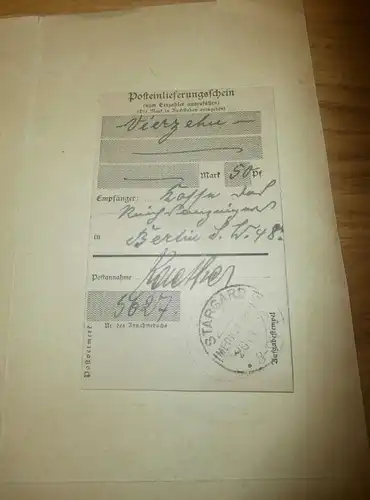 Preuß. Staatsanzeiger , 1919 , Gebühren , Post-Einlieferungsschein Burg Stargard i. Mecklenburg  !!!