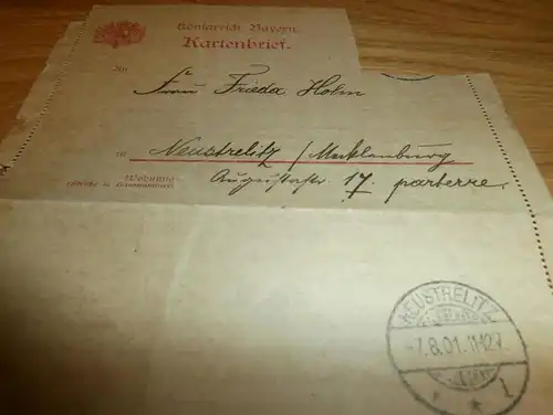 Kartenbrief Königreich Bayern , 1901 , Neustrelitz , Frieda Holm !!!
