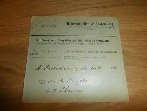 Postzollamt Crefeld 1913 , Post - Zollgebühren , M. Reichenbach in Stans b. Nidwalden , Post , Basel !!!