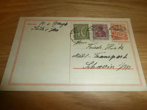 alte Postkarte , Adel , 1922 , W. von Pflugk i. Bad Sülze  i. Mecklenburg , Möbeltransport Schwerin !!!