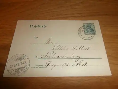 alte Postkarte , 1908 , W. Dobbert , Neubrandenburg / Schönebeck i. Mecklenburg !!!