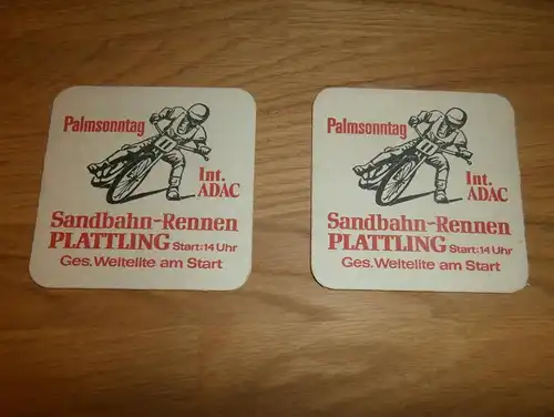Sandbahnrennen Plattling , Bierdeckel , ca. 1975 , Speedway , Sandbahn  Programmheft / Programm / Rennprogramm , program