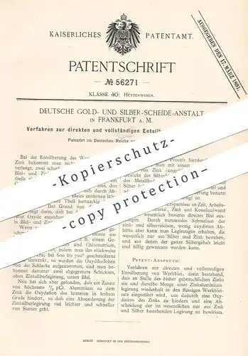 original Patent - Deutsche Gold- u. Silber - Scheide - Anstalt Frankfurt / Main , 1890 , Entsilberung v. Werkblei | Blei