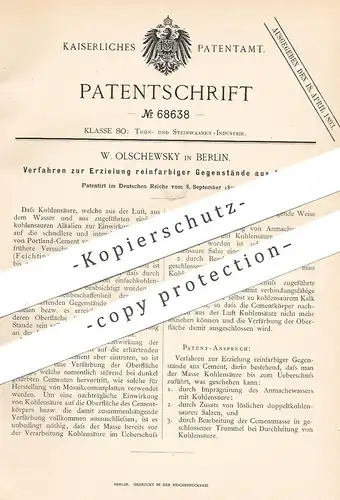 original Patent - E. Olschewsky , Berlin , 1892 , Erzielung reinfarbiger Gegenstände aus Zement | Cement , Beton , Ton !