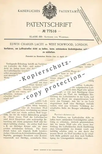 original Patent - Edwin Charles Lacey , West Norwood , London , England , 1894 , Abdichten von Luftradreifen | Reifen !