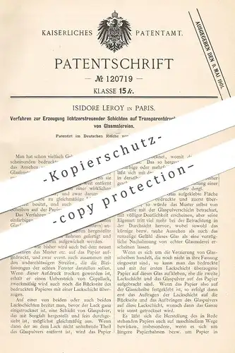 original Patent - Isidore Leroy , Paris , Frankreich | Erzeugung lichtzerstreuender Schichten auf Glas | Glasmalerei