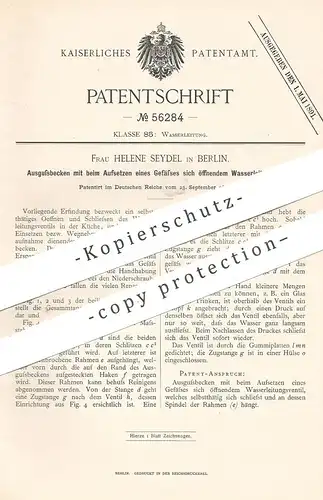 original Patent - Helene Seydel , Berlin , 1890 , Ausgussbecken mit sich öffnendem Ventil | Klempner , Waschbecken !!!