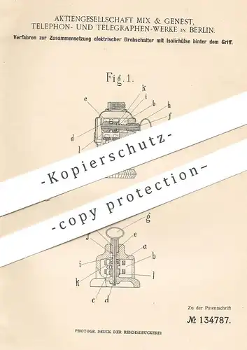 original Patent - AG Mix & Genest Telephon- & Telegraphen Werke Berlin 1902 | elektrischer Drehschalter | Lichtschalter