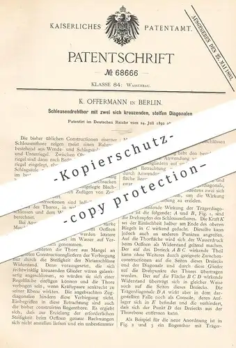 original Patent - K. Offermann , Berlin , 1892 , Schleusendrehtor | Schleusen - Drehtor | Schleuse , Schiff , Brücke
