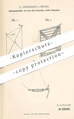 original Patent - K. Offermann , Berlin , 1892 , Schleusendrehtor | Schleusen - Drehtor | Schleuse , Schiff , Brücke