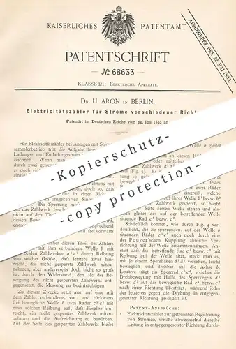 original Patent - Dr. H. Ahorn , Berlin , 1892 , Elektrizitätszähler für Strom | Stromzähler , Elektriker , Zählwerk !!