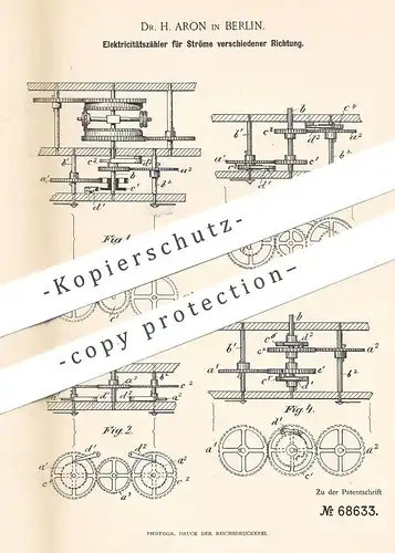 original Patent - Dr. H. Ahorn , Berlin , 1892 , Elektrizitätszähler für Strom | Stromzähler , Elektriker , Zählwerk !!
