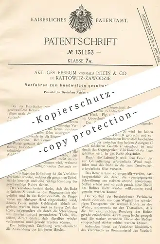 original Patent - AG Ferrum vorm. Rhein & Co. , Kattowitz / Zawodzie , 1901 , Rundwalzen geschweißter Rohre | Walze !