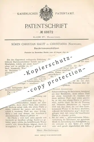 original Patent - Sóren Christian Hauff , Christiania , Norwegen 1892 | Dachrinnenschutz | Dachrinne , Dach , Dachdecker