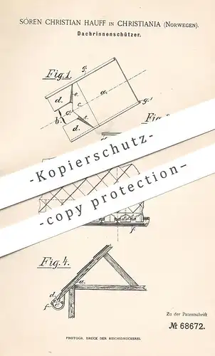 original Patent - Sóren Christian Hauff , Christiania , Norwegen 1892 | Dachrinnenschutz | Dachrinne , Dach , Dachdecker