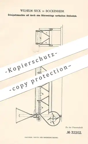 original Patent - Wilhelm Seck , Bockenheim , 1885 , Griesputzmaschine | Mühle , Mühlen , Müller , Müllerei !!