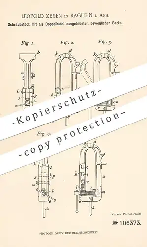 original Patent - Leopold Zeyen , Raguhn / Anhalt , 1899 , Schraubstock | Metall , Schlosser , Werkzeug , Maschinenbau !