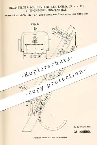 original Patent - Bromberger Schnitzelmesser Fabrik GmbH Bromberg / Prinzenthal  1899 | Rübenschnitzel Elevator | Messer