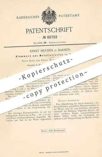 original Patent - Ernst Heynen , Barmen , 1894 , Klammern aus Metallstreifen in Bandform | Büroklammer , Papier , Büro