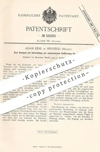 original Patent - Adam Kehl , Hersfeld / Hessen , 1890 , Krempel | Spinnmaschine , Webstuhl , Stoff , Gewebe , Walzen