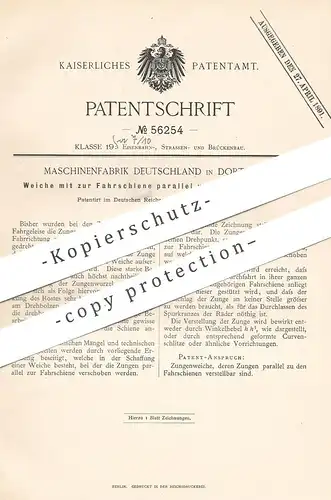 original Patent - Maschinenfabrik Deutschland , Dortmund , 1890 , Weiche mit verstellbaren Zungen | Eisenbahn , Weichen
