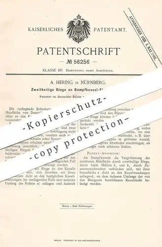 original Patent - A. Hering , Nürnberg  1890 , Ringe an Dampfkessel - Flammrohr | Wasserkessel , Heizung , Kessel , Rohr