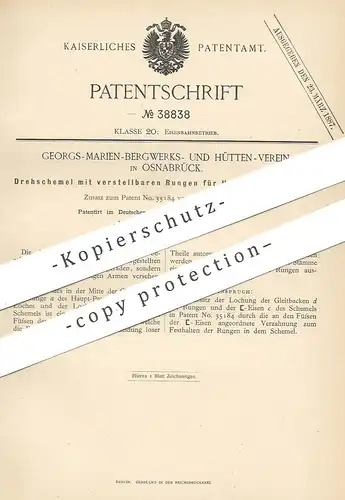 original Patent - Georgsmarien Bergwerks- & Hüttenverein Osnabrück 1886 , Drehschemel für Holzwagen | Wagon , Eisenbahn