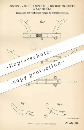 original Patent - Georgsmarien Bergwerks- & Hüttenverein Osnabrück 1886 , Drehschemel für Holzwagen | Wagon , Eisenbahn
