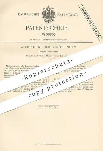 original Patent -  W. Fr. Schneider , Göppingen , 1886 , Lampenschutzschirm | Lampenschirm , Lampe , Lampen , Licht !!