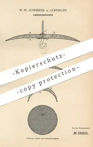 original Patent -  W. Fr. Schneider , Göppingen , 1886 , Lampenschutzschirm | Lampenschirm , Lampe , Lampen , Licht !!