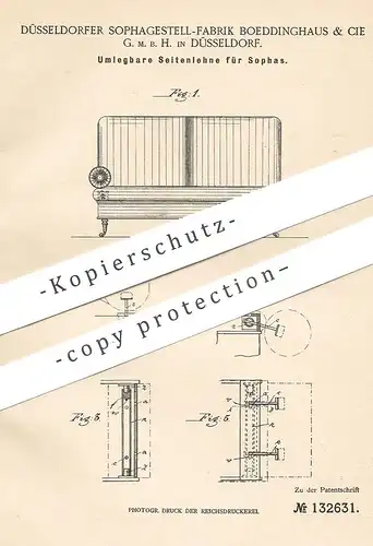 original Patent - Sophagestell Fabrik Boeddinghaus & Cie GmbH Düsseldorf | Seitenlehne für Sopha , Sofa , Couch | Möbel