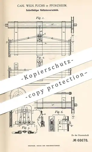 original Patent - Carl Wilh. Fuchs , Pforzheim , 1892 , Rollladenverschluss | Rollladen | Rollo , Jalousie , Fenster !!!