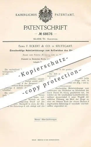 original Patent - F. Eckert & Co. , Stuttgart , 1892 , Zange zum Aufzwicken von Oberleder | Schuh , Schuhwerk , Schuster