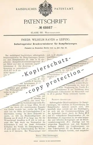 original Patent - Friedr. Wilhelm Raven , Leipzig , 1892 , Druckverminderer für Dampfheizungen | Dampf - Heizung , Ofen