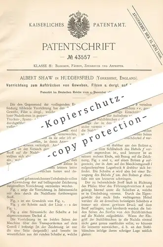 original Patent - Albert Shaw , Huddersfield , Yorkshire , England 1887 , Aufdrücken von Gewebe o. Filz auf Nadelketten