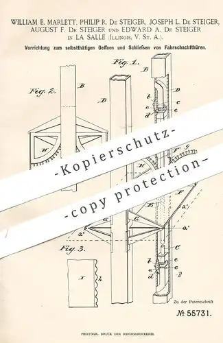 original Patent - William E. Marlett | Philip , Joseph , August u. Edward de Steiger | La Selle , Illinois | Fahrstuhl !