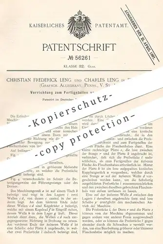 original Patent - Christian Frederick Leng , Charles Leng , Pittsburg Alleghany , Pennsylvania USA | Flaschenhals , Glas