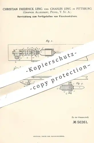 original Patent - Christian Frederick Leng , Charles Leng , Pittsburg Alleghany , Pennsylvania USA | Flaschenhals , Glas