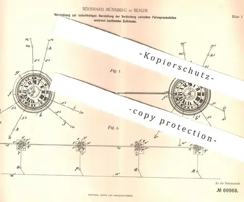 original Patent - Bernhard Münsberg , Berlin , 1892 , Verbindung zwischen Fernsprechern | Fernsprecher , Telefon , Strom