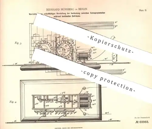 original Patent - Bernhard Münsberg , Berlin , 1892 , Verbindung zwischen Fernsprechern | Fernsprecher , Telefon , Strom