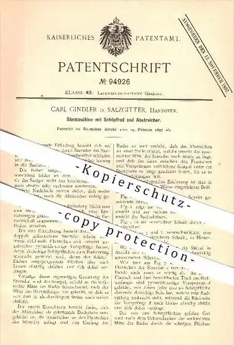 original Patent - Carl Gindler in Salzgitter , Hannover , 1897 , Säemaschine mit Schöpfrad und Abstreicher !!!